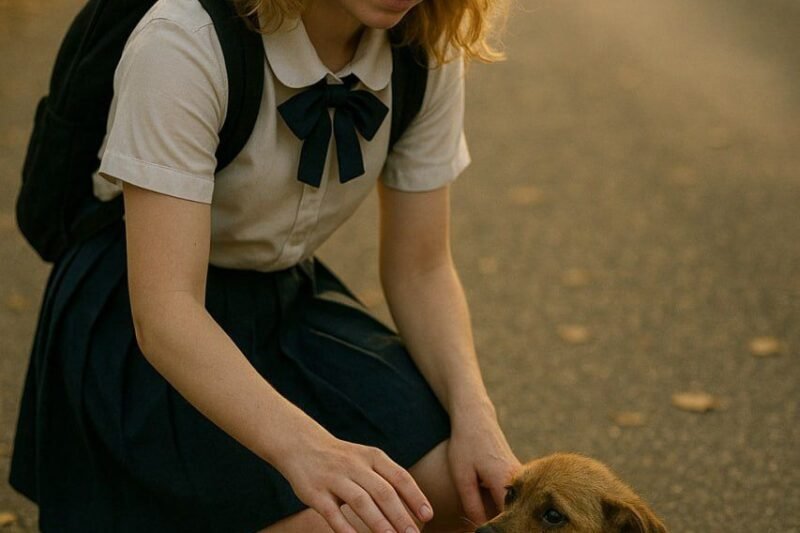 Našla ho zraněného u silnice… a netušila, jak jí to o týden později vrátí 😳🐕❤️  Cestou do školy si všimla malého psa u krajnice. Byl slabý a vyděšený. Bez váhání ho odnesla k veterináři a několik dní ho chodila navštěvovat.  Domů si ho vzít nemohla, ale věděla, že je v bezpečí. O týden později se večer vracela domů a najednou uslyšela kroky za sebou…  A právě v tu chvíli se ze tmy objevil ten samý pes 🐕 Postavil se k ní – a všechno se rázem změnilo.