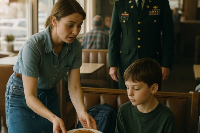 Každé ráno mu dávala palačinky bez otázek 🥞❤️ — až jednoho dne vojenské SUV obklíčily diner 🚙🛑